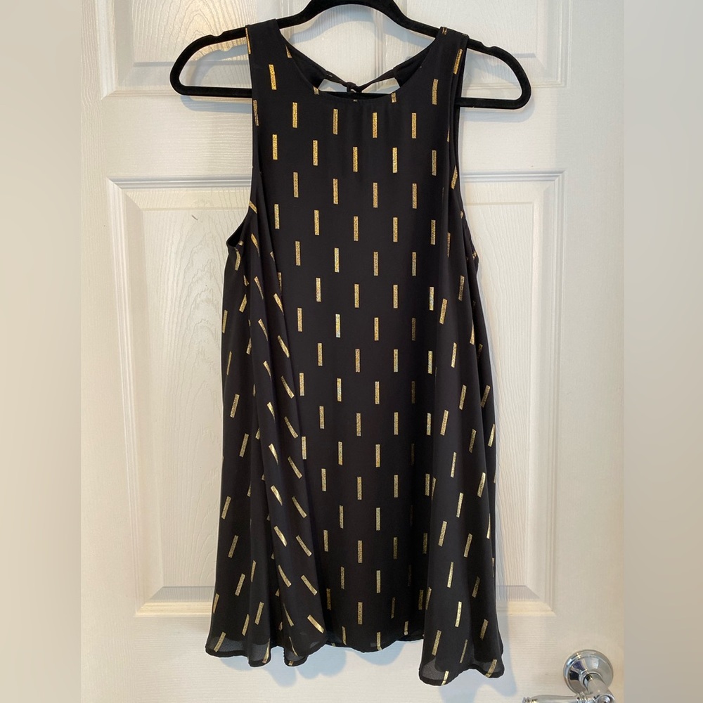 Dainty Hooligan Black and gold shift mini party dress size small